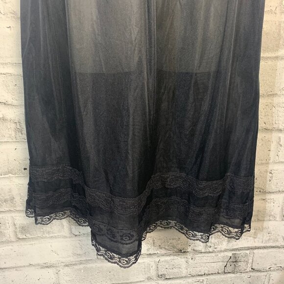 Vintage 90s Pink Lady Black Satin Lace Trim Slip Skirt New - Picture 3 of 11